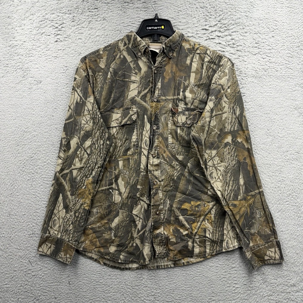 Woolrich Shirt Mens Medium Camo Realtree Hardwoods Outdoor Guide Hunting Cotton